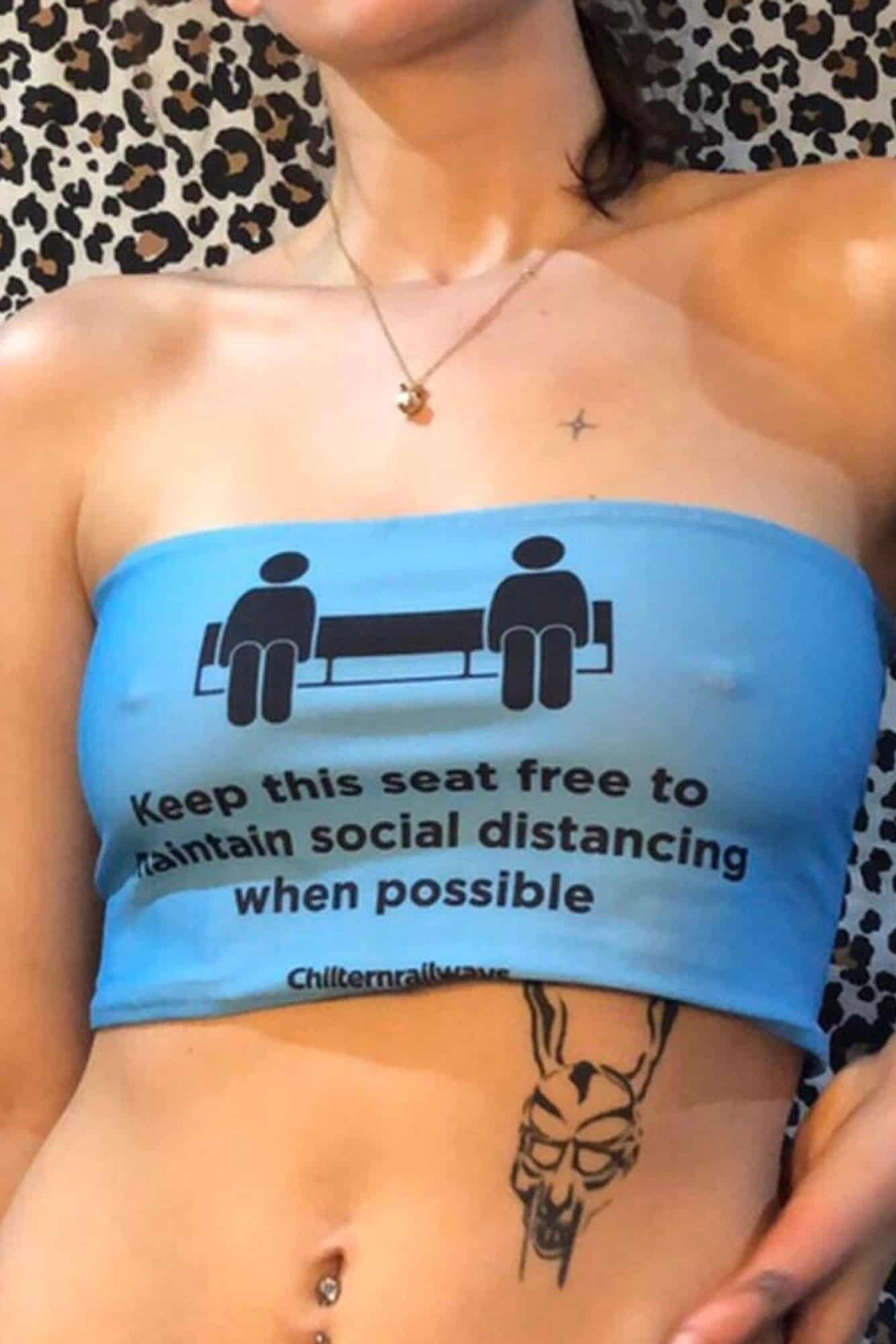 A train sign turned into a crop top