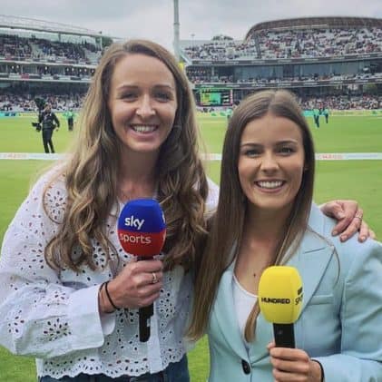 Cricketers and podcasters Kate Cross and Alexandra Hartley