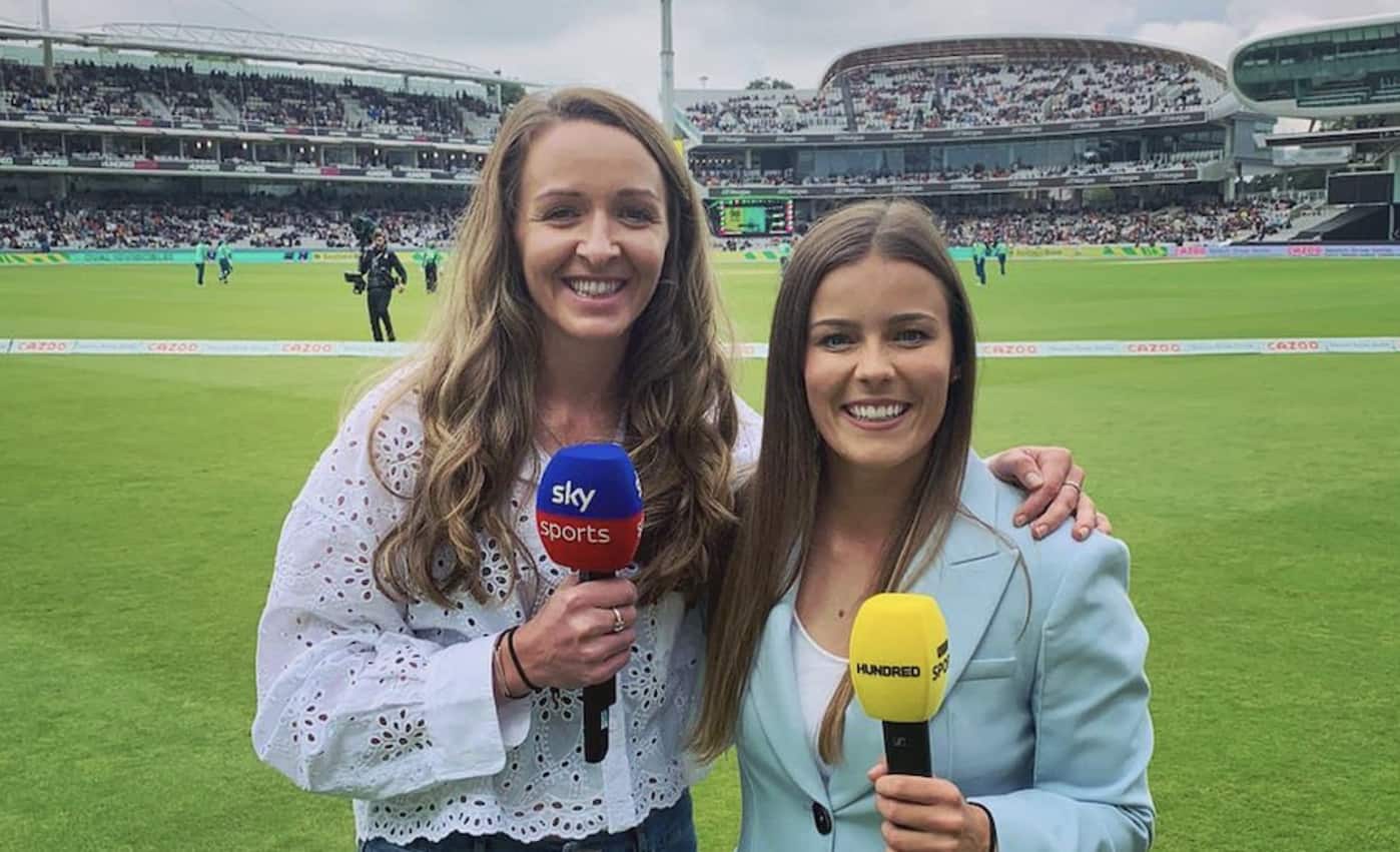 Cricketers and podcasters Kate Cross and Alexandra Hartley