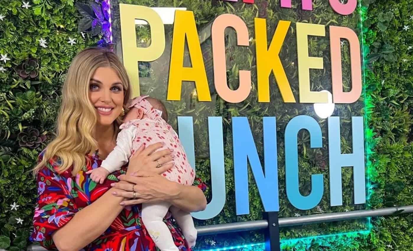 Influencer and parent Ashley James with her baby daughter on set at Steph's Packed Lunch