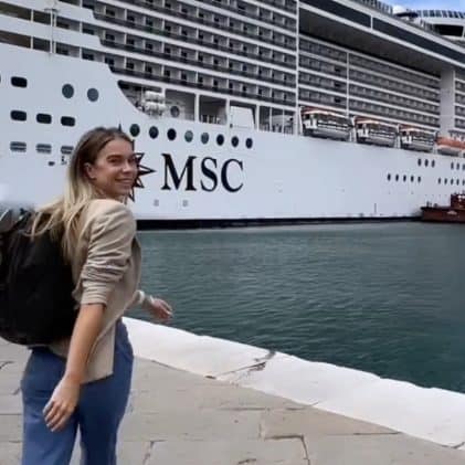 Sandy Breitmeier about to board MSC Cruises ship