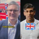 Screenshots from Labour and the Conservatives' TikToks of Keir Starmer and Rishi Sunak